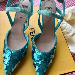 Fendi Turquoise Sequin Strappy Heels